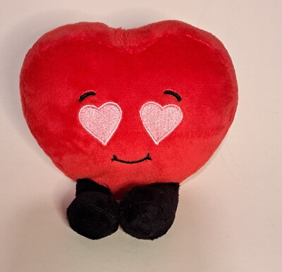 American Greetings Red Heart Plush W Face & Legs Valentine's Day Pink Eyes Sits