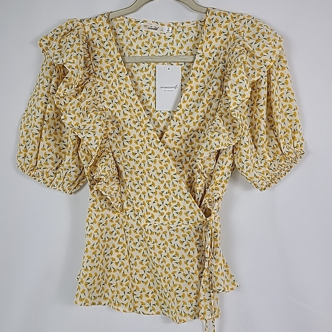 NEW Inmod Los Angeles Women's Folksong Floral Wrap Top in Yellow