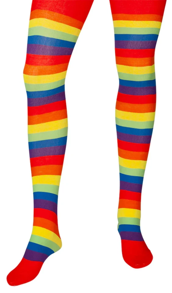 Rainbow Tights Multi Coloured Striped Tights Adults Clown Fancy Dress Accessory