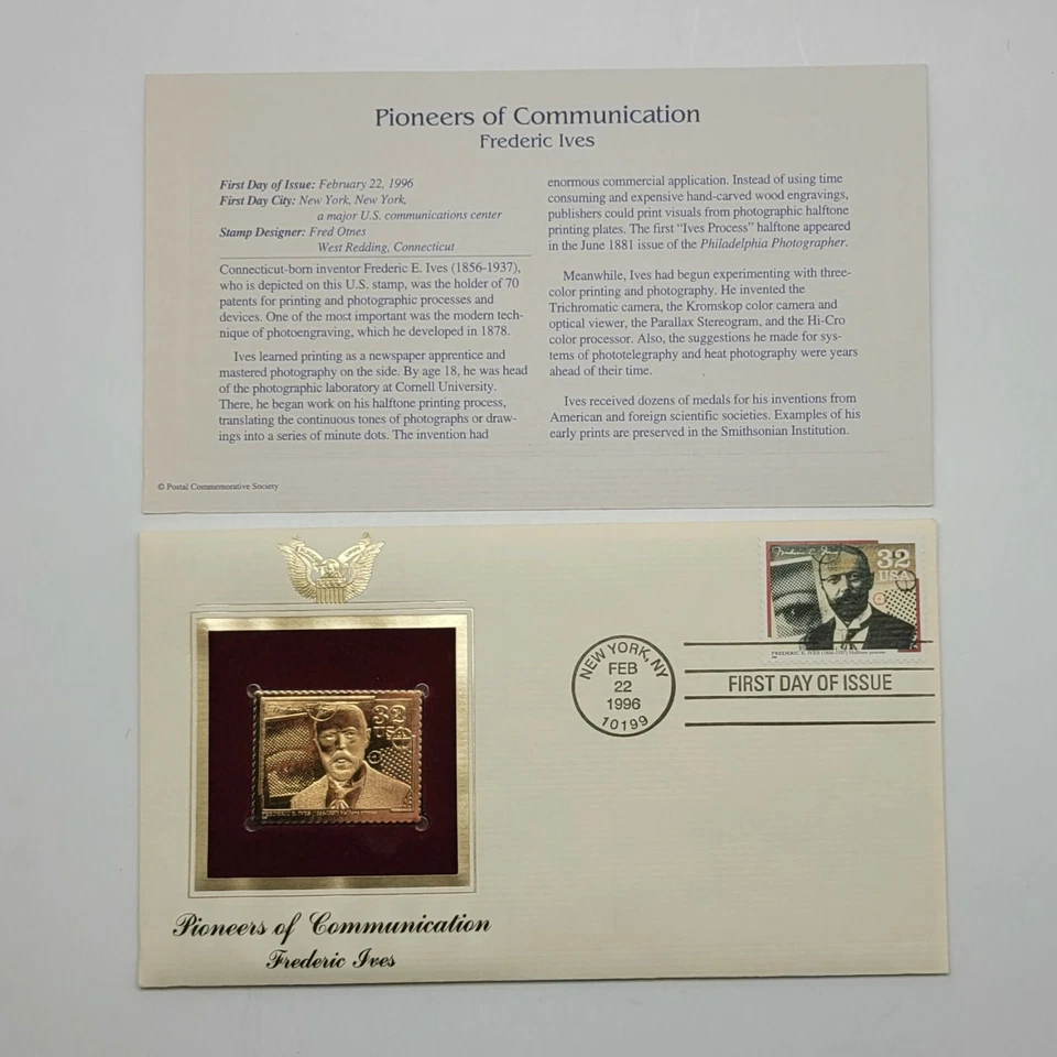 4 Pioneers of Communication 22kt Gold Stamp 32 Cent February 22, 1996. STP54 - Image 4 of 4