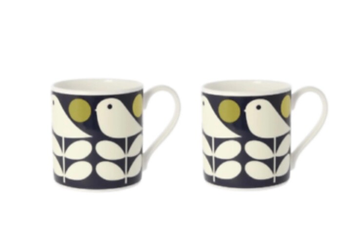 Set of 2 Orla Kiely Sixties Early Bird Dark Navy Mug 350ml