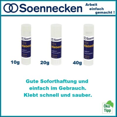 Soennecken Klebestift 10g 20g od. 40g für Papier/Pappe/Fotos ohne Lösungsmittel