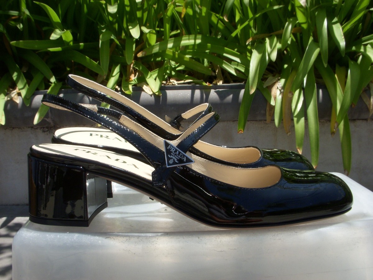Prada MARY JANE Slingback Patent Leather Black Ital 37 1/2, 9 1/2