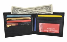 New Mens Bifold Genuine Leather Wallet Multi Credit Card ID License Slim Black