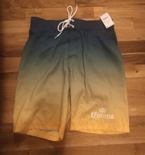 Corona Beer Lined Board Shorts Swim Trunks Men  s Small Blue Gold Yellow