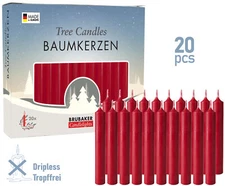 BRUBAKER Tree Candles - Pack of 20 - 9.5 cm - Dark Red