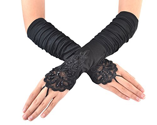 Women 20s Satin gloves Formal Bridal Banquet Party Fingerless 15 Inch Black  | eBay