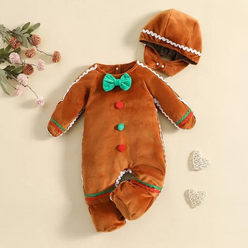 NEU Weihnachten Lebkuchenmann Baby Junge Mädchen Velour Strampler Overall - Bild 1 von 6