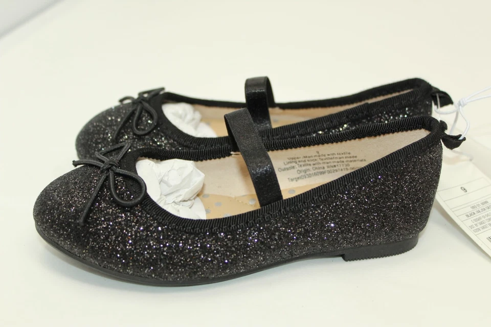 Nuevo con etiquetas Zapatos planos de ballet Cat & Jack para niñas negros brillantes sin cordones TALLA 9 Foto 3 de 4