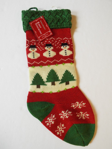 NEW World Market Red White & Green Snowman Knit Christmas Stocking Holiday 19"