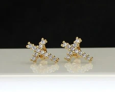Mens Womens Cz Cross Studs Gold Plated Push Back Iced Fashion Earrings