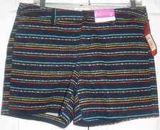 NWT Merona Womens Navy Woven Stripe Print Summer Cotton Beach Shorts Size 6 8