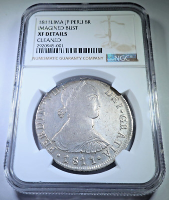 NGC XF 1811 Peru Imagined Bust Silver 8 Reales Genuine Spanish