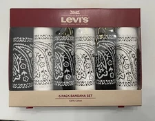 Levi's 6-Pack Boxed Bandana Set, 100% Cotton, White on Black and Black on White