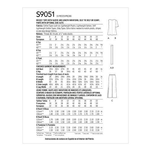 Simplicity S9051 Flowy Tops, Side Slit Pants, Scarf, Belt Sz 14-22 UNCUT Pattern - Picture 2 of 4