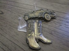 Two Vintage Belt Buckles Boots And Car 312Q
