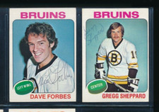 Lot (2) 1975 Topps #173 Forbes #235 Sheppard Bruins Signed Autograph (HO54)