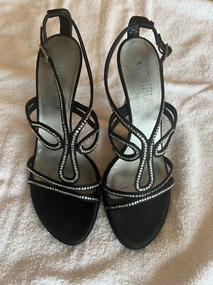 Loriblu Dressy Sandals, Size 40, Black With Rhinestones 3  Heel