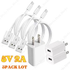 3X Lot USB Wall Charger Block Fast Charging Cable For iPhone 6 7 8 X 11 12 13 14