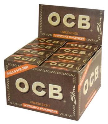 1 Box OCB Unbleached Slim Rolls Filter 16 Zigarattenpapier auf der Rolle Virgin