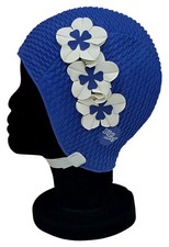 Blue Reef Riga Damen Gummi Bubble Marineblau Weiß Schwimmen Hut Vintage Look