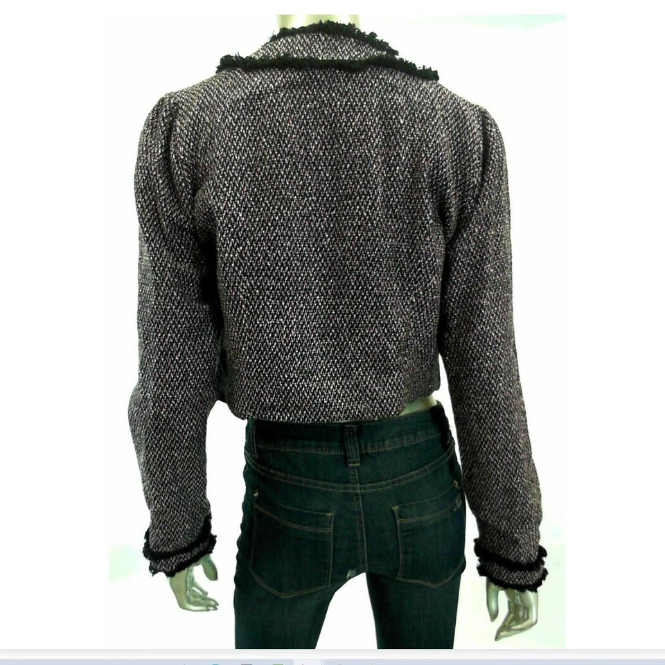 Chaqueta Blazer Cárdigan Bar III Mujer M Rosa Negro Deshilachado Boucle Corto Foto 2 de 2