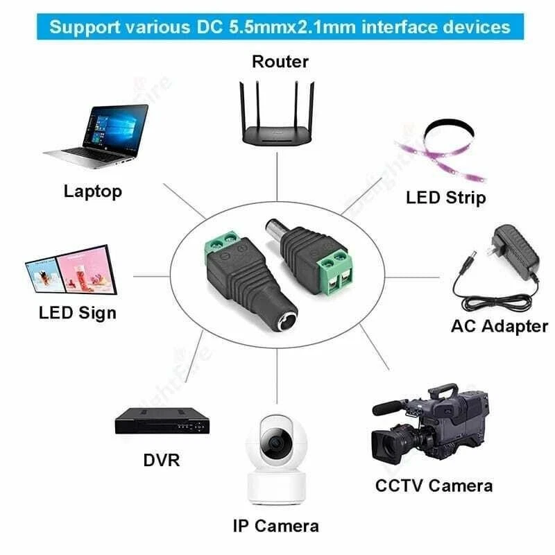 DC Male Female Power Balun 12V CCTV CAMERA & LED Connectors End Jack Plug Lot - Image 3 of 4