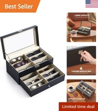 Sunglasses Organizer - 12 Slots, 2 Story Leather, Jewelry Collection Holder