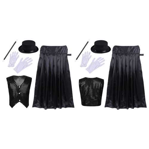 Kids Cosplay Magician Costume Cloak Cape Waistcoat with Hat Wand Gloves Outfits - Picture 16 of 30