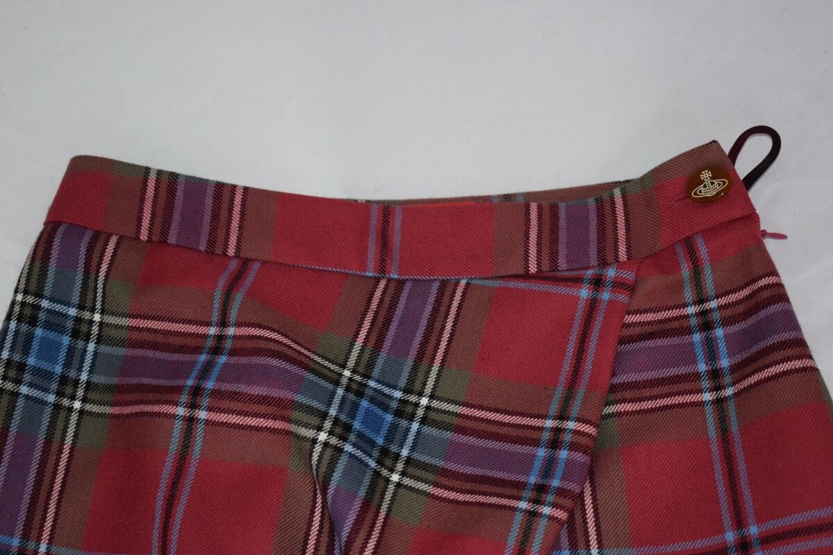 Vivienne Westwood Burgundy Tartan Check Wool Side Zip Skirt Vivienne Westwood Burgundy Tartan Check Wool Side Zip Skirt