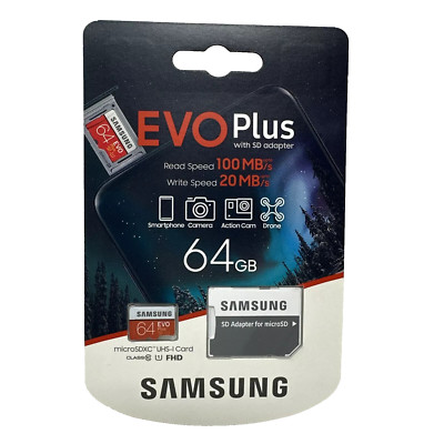 Samsung EVO Plus 64GB Micro SDHC Flash Memory Card 100MB/S - NEW !!!