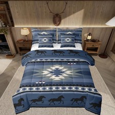 Blue Rustic Western Comforter Set with Sheets Southwestern Aztec 7 Piece Bedd...