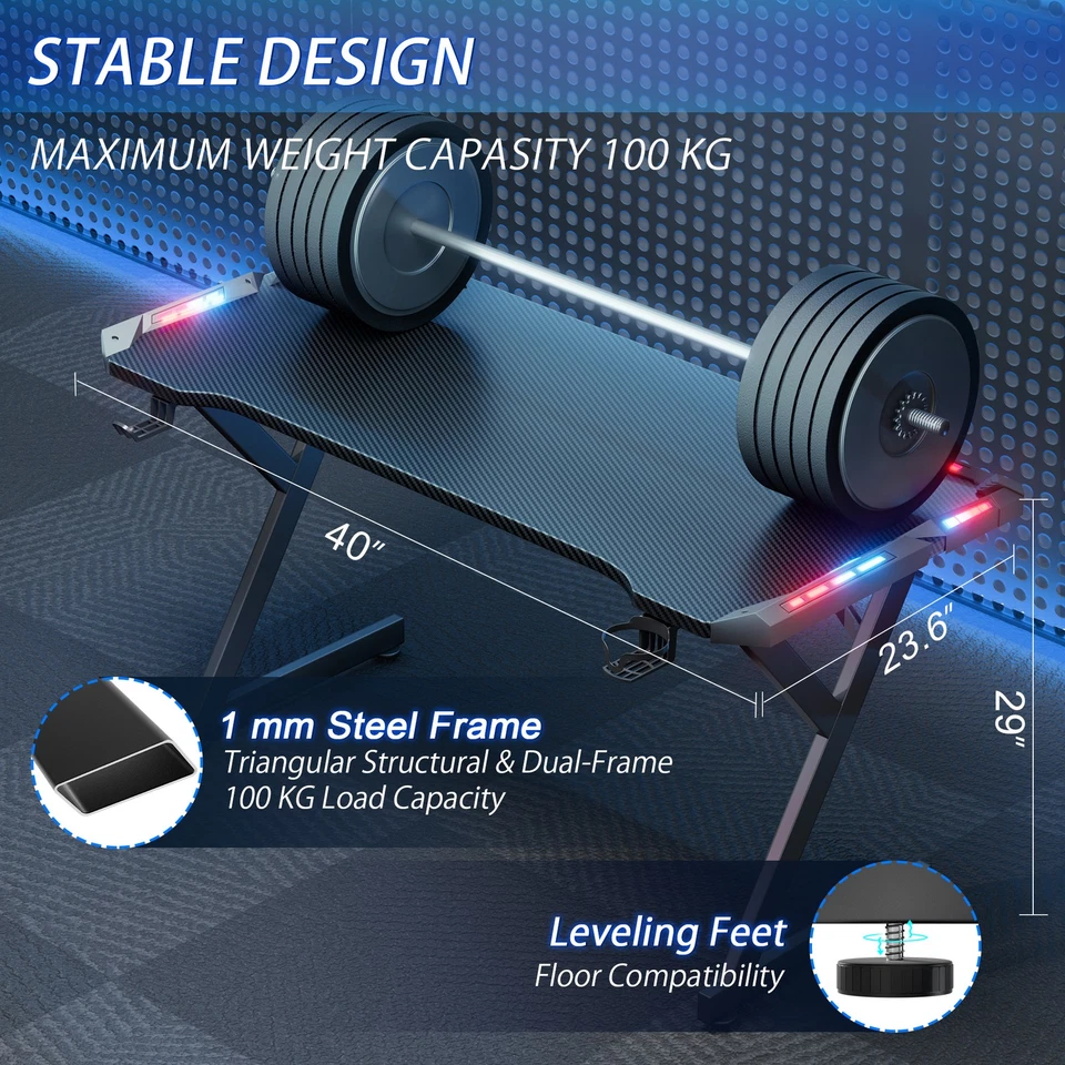 40/47/55/63 inch Gaming Desk with LED RGB Ergonomic Computer Table Gamer Desk - Image 3 of 4