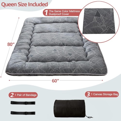 Black Leaf Printed Japanese Futon Floor Mattress, Thicken Sleeping Pad Floor ... - Picture 3 of 7