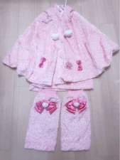 m12S Disney Super Fur 4piece Set Girls Winter Dress Poncho Leg Warmers New