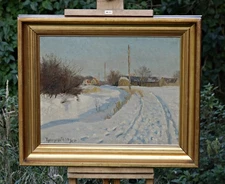 Reinhold Nielsen (1891-1984) Original Oil Painting Winter Landscape Signed