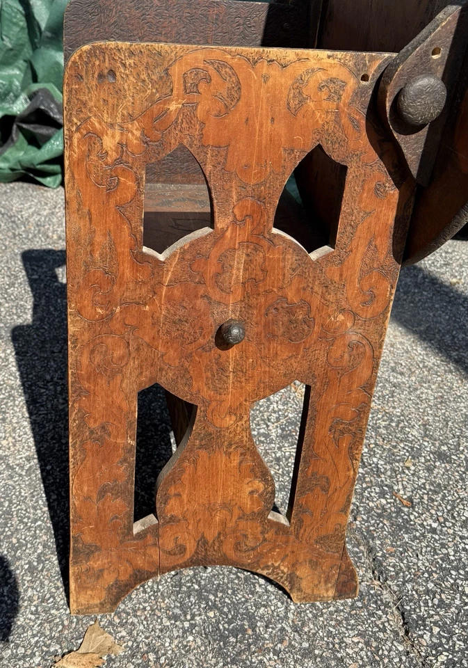 Antigua Silla Monje Inglés Banco Roble Se Convierte a Mesa Plegable REDONDA SIGLO XIX Foto 2 de 4