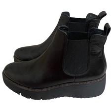 Paul Green elysse  Black Leather Platform Chelsea Boots Wedge Womens USA 9 EUC