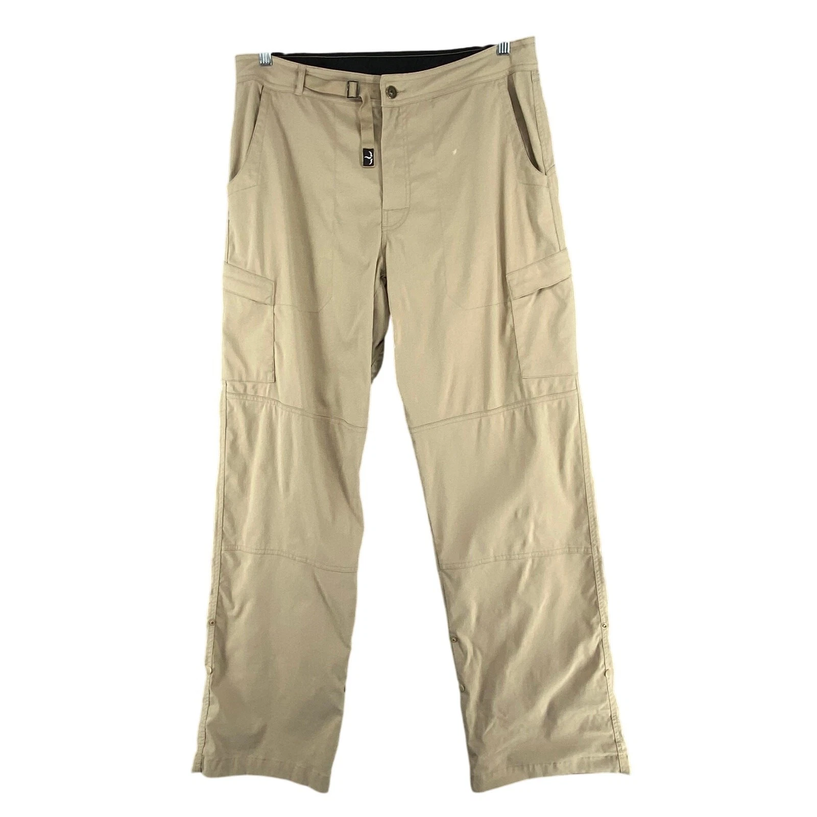 Prana Breathe Cargo Outdoor Hiking Pants Mens XL Tan Zipper Pockets Camping