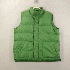 Lands' End Puffer Jacket Vest Mens XL Green Down Feather Fill Sleeveless Snap Up