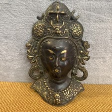 Tibetan Tara Face Mask Vintage Buddhist Goddess Metal Brass Wall Hanging 9.5”