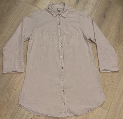 Blanco By Nature 100% Cotton Gauze Coastal Boho Tunic L/S Shirt Beige Women S 