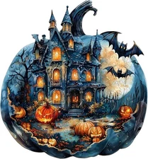 NEW Jigfoxy Halloween Haunted House Pumpkin Wood Puzzles Adults Small 100 pieces