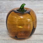 Blenko Glass Hand Blown 4.5" Pumpkin w/ Green Stem Optic Art Glass