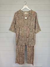 Anohki Block Print Cotton Tunic & Trousers Co-Ord Nightwear Jaipur Green XS