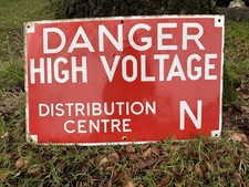 VINTAGE MILITARY ENAMEL SIGN. DANGER HIGH VOLTAGE