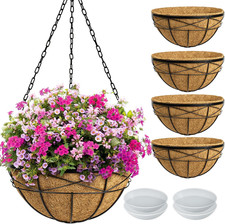 4 Pack 16 Inch Hanging Planters for Outdoor Plants Metal Wire Flower Baskets wit