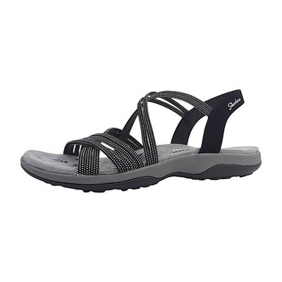 Skechers Reggae Slim - Turn it up Damenschuhe Sandalen Flach Schwarz Freizeit