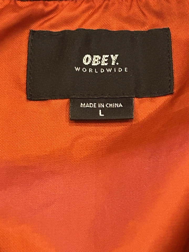 OBEY Bomber Satin Jacket Flower Graphic Embroidered Black Size Large Rare Red - Image 3 of 4