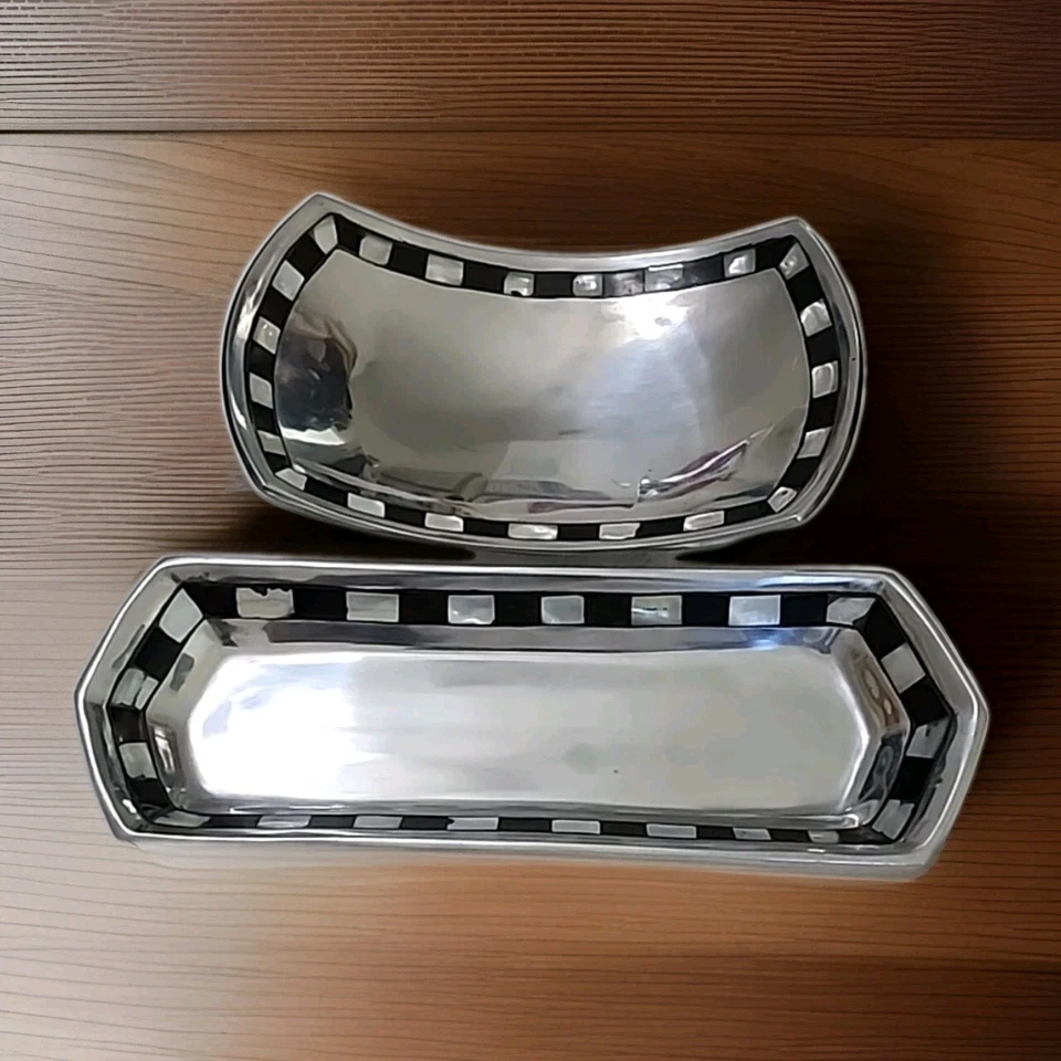 Towle Plateros Perla Medianoche Platos para Servir Incrustación Bandeja y Tazón Foto 2 de 4